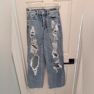 PacSun Light Blue Distressed Straight Leg Jeans